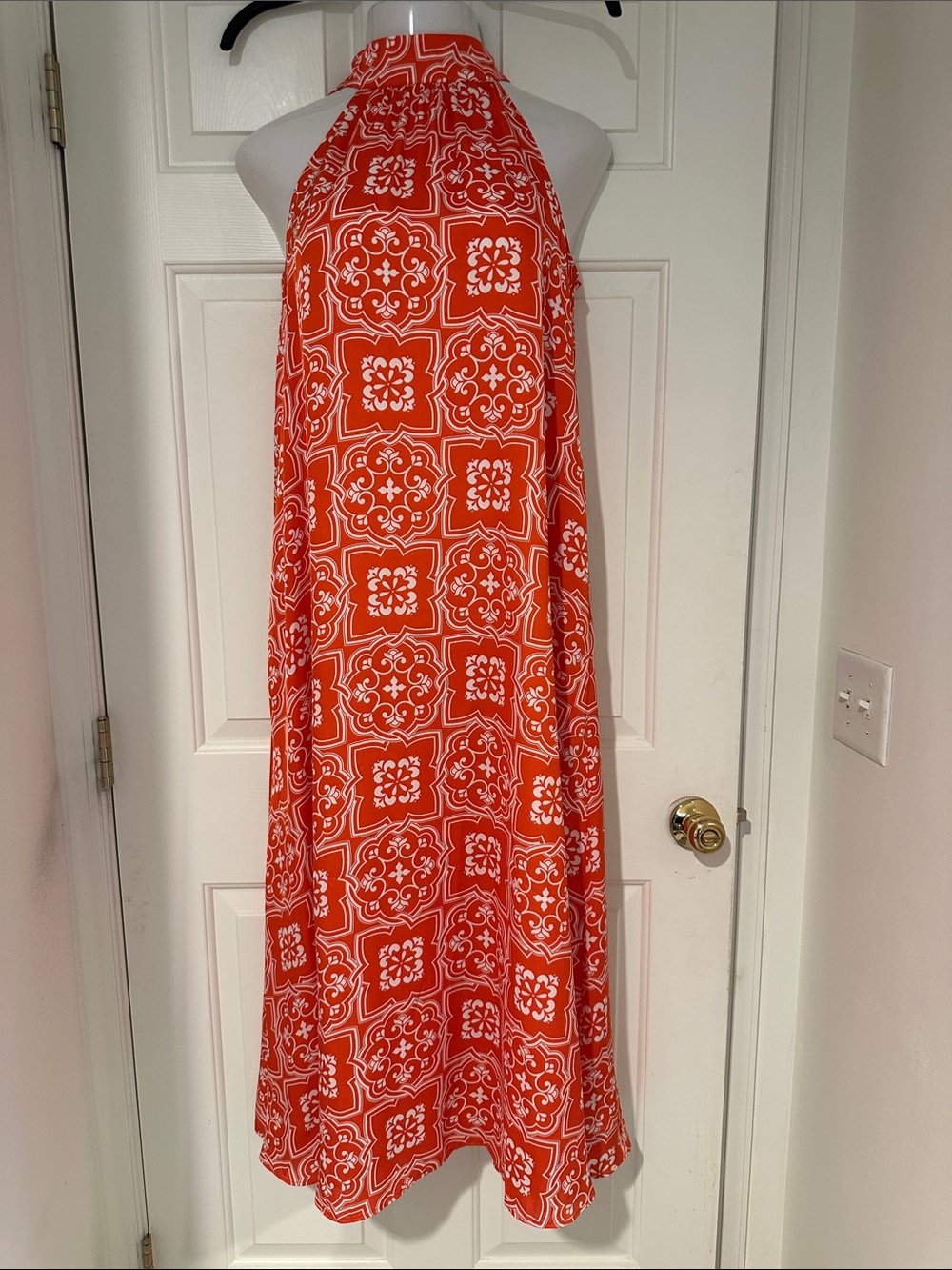 Ann Taylor Orange and White Halter Maxi Dress